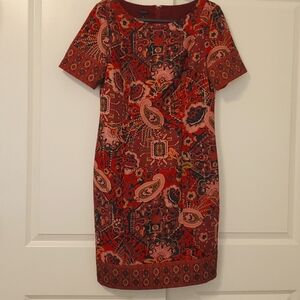 Talbots Brick Red Paisley Knit Dress
